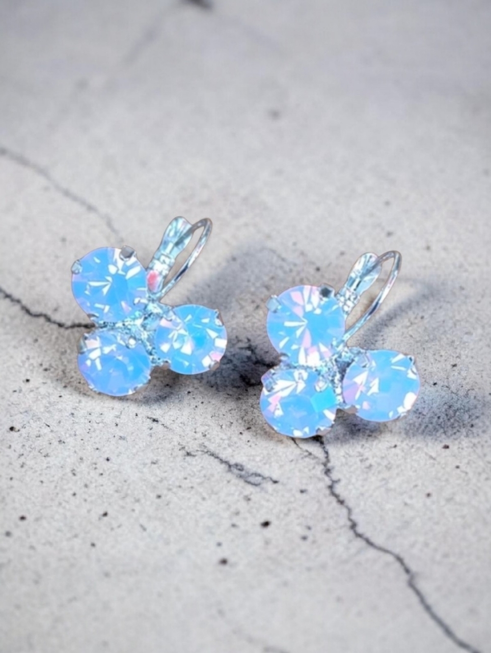 Silver Lever Back Drop Earrings with Pink Rose Water Opal Crystals, Hand Crafted